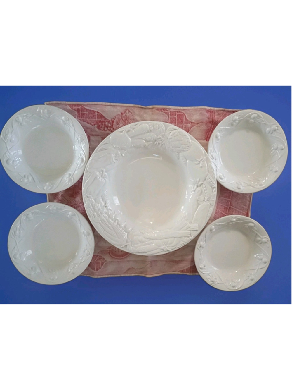 WILLIAMS SONOMA-Italy-Majolica-White Pasta -4-10" Bowls-VTG & 16" SERVING BOWL